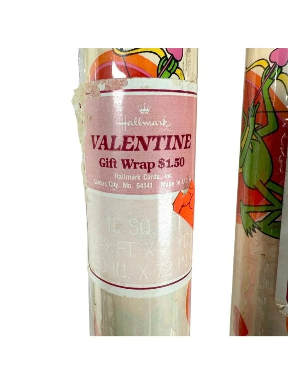 2 VTG 1980 Hallmark Muppets Kermit The Frog Valentines Day Wrapping Paper Rolls